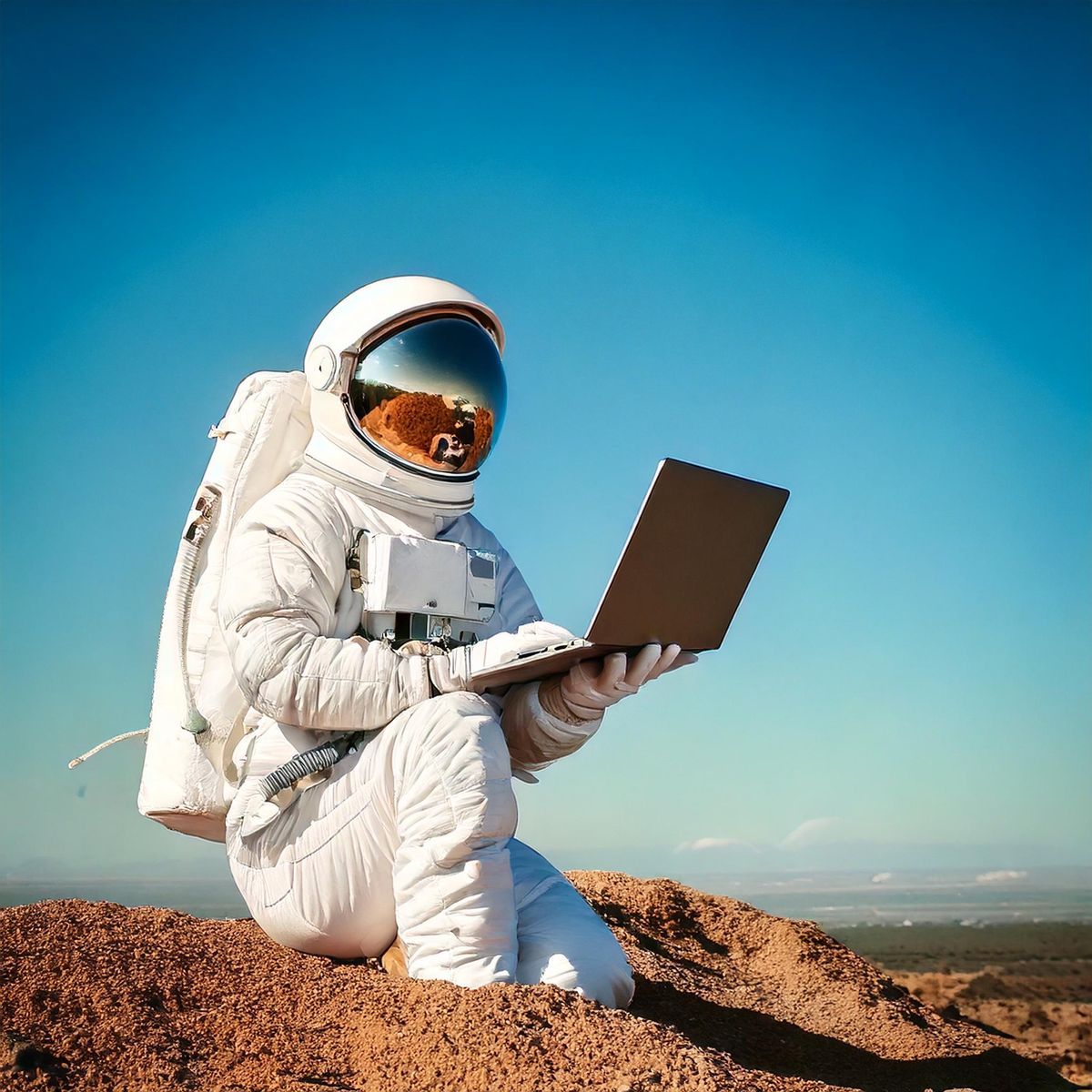 Ilustração de um astronauta trabalhando no laptop