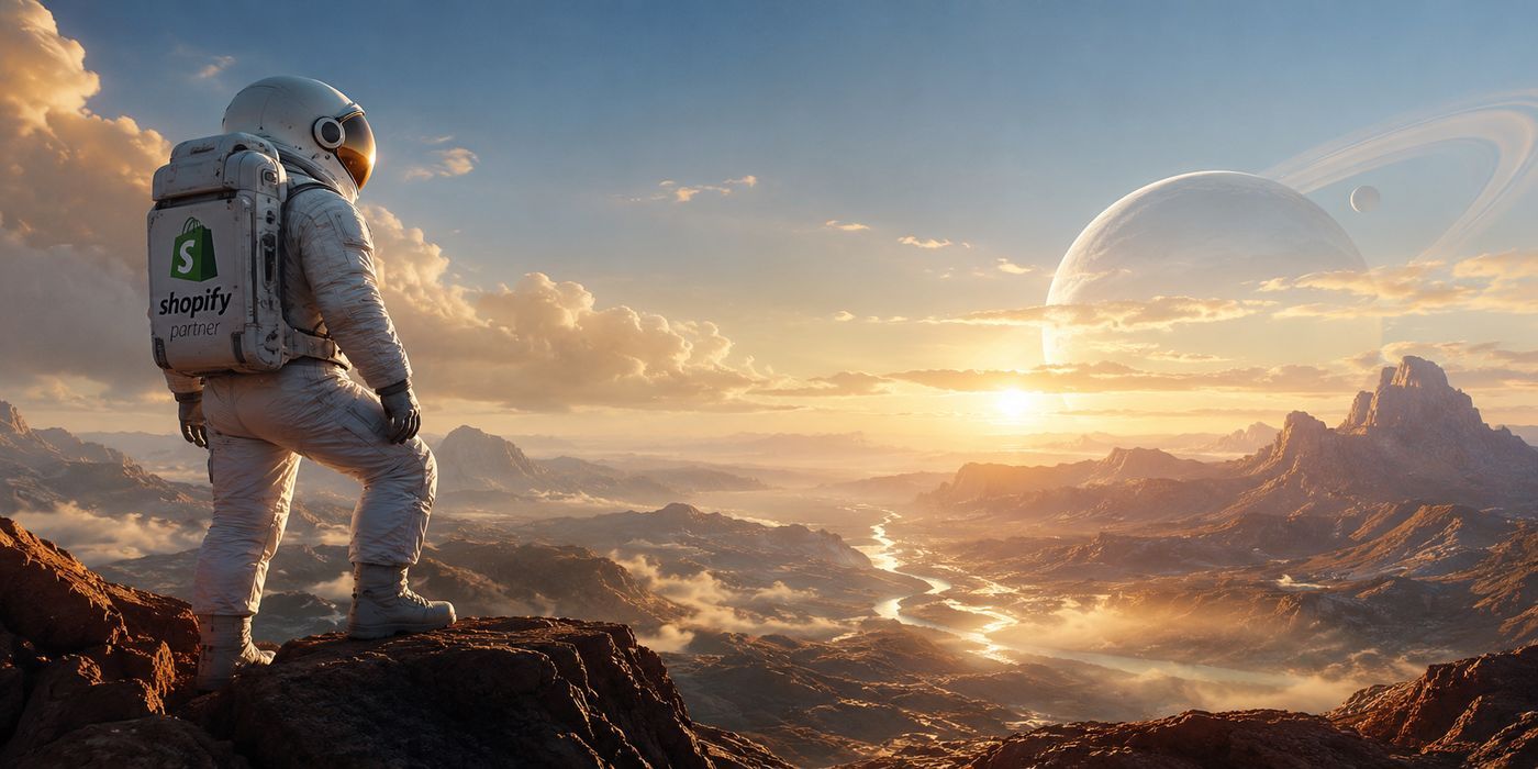 Ilustração de um astronauta olhando o pôr do sol