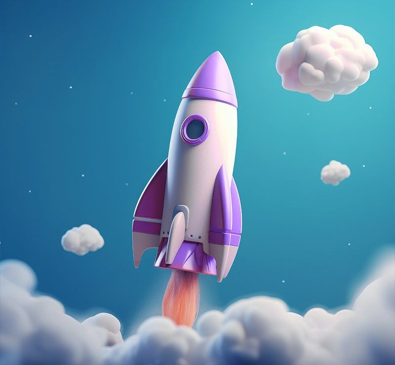 Ilustração de um foguete roxo decolando